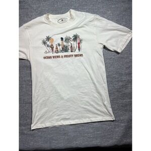 Island Republic White Graphic T-Shirt Ocean Views & Frosty Brews Breweriana